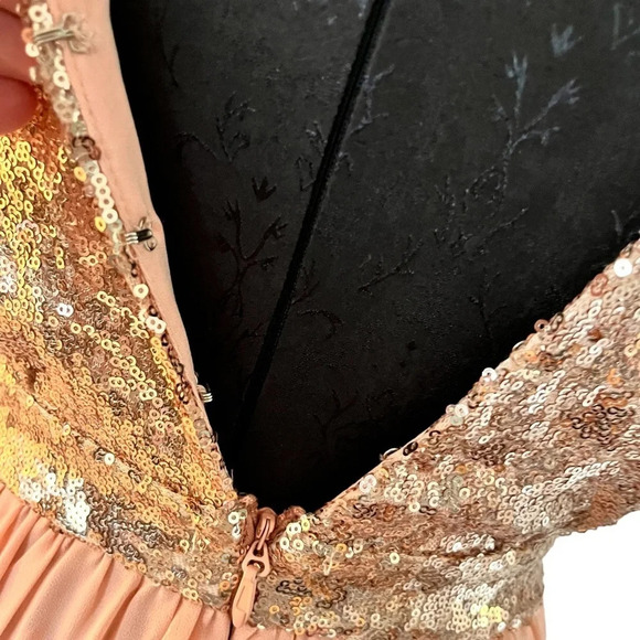 Lulu's Elegant Encounter Rose Gold Sequin Maxi Dress MEDIUM Style 401032 - Picture 9 of 15